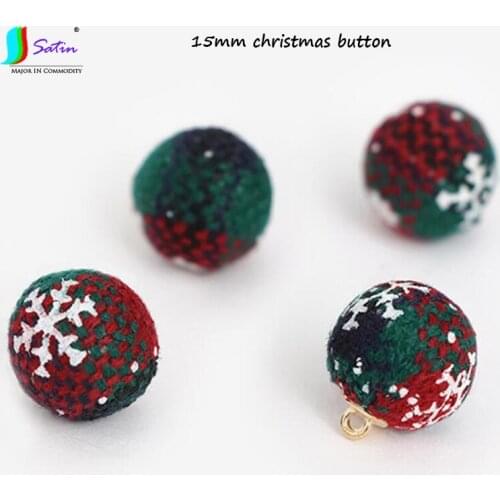 15mm Ball Shape Christmas Coat Hat Sew Diy Decoration Snowflake Cotton Cloth Covered Round Christmas Button A0608L