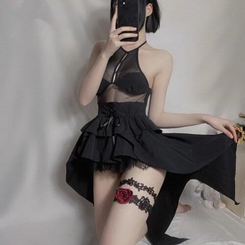 Sexy Gothic Lolita Cosplay Japanese Anime Demon Dark Character Costume Erotic Lingerie Outfits Dovetail Skirt Girl Bodysuit