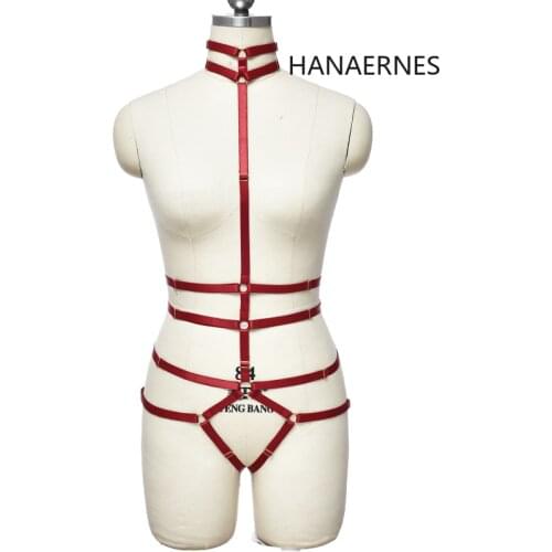 Sexy Red Lingerie Gothic Halter Body Harness Caged Bra Crop Top Strappy Female Gothic Punk Adjustable Garter Underwear Set