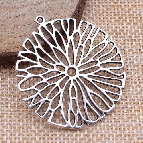 Charms for Jewelry Making Findings Handmade DIY Craft 5pcs Antique Silver Color 37x40mm Hollow Flower Pendant Charms Pendant