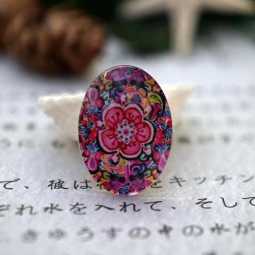 10PCS/lot oval 13MM X 18MM/10MM x 14MM flower Glass Cabochon for necklace earring rings brooch DIY Jewelry hand made supply