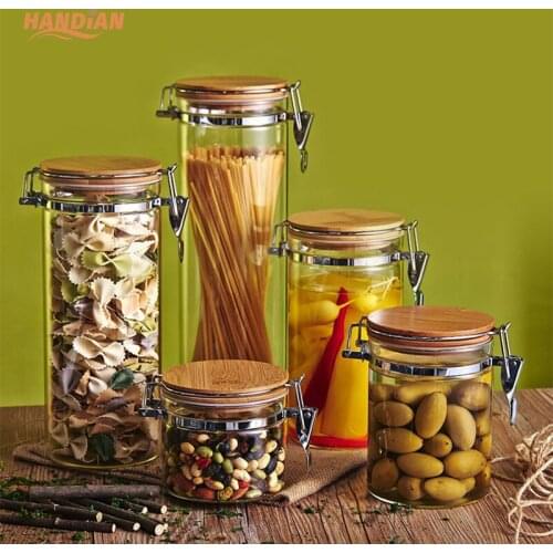 Glass sealed jar high temperature resistant kitchen storage jar with lid transparent glass jar kitchen storage food container
