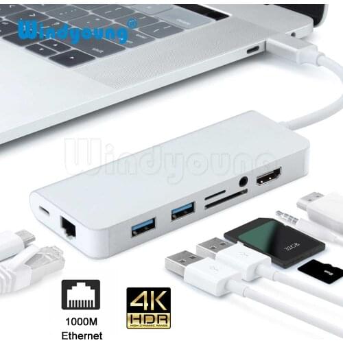 USB 3.1 Type C Hub to 4K HDMI 3.5mm Audio RJ45 Gigabit Ethernet Adapter with Type C PD Charging SD TF Card Reader USB 3.0 Hub