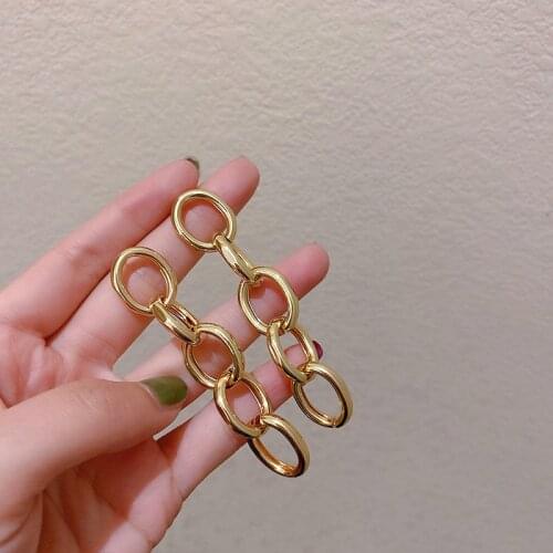 Vintage Long Tassel Thick Chain Earrings Female Statement Geometric Metal Earrings for Women Gold Silver Color Irregular Jewelry