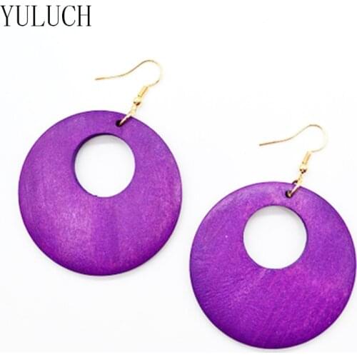 YULUCH new fashion personality New design Big handmade Natural purple wood women earrings jewelry