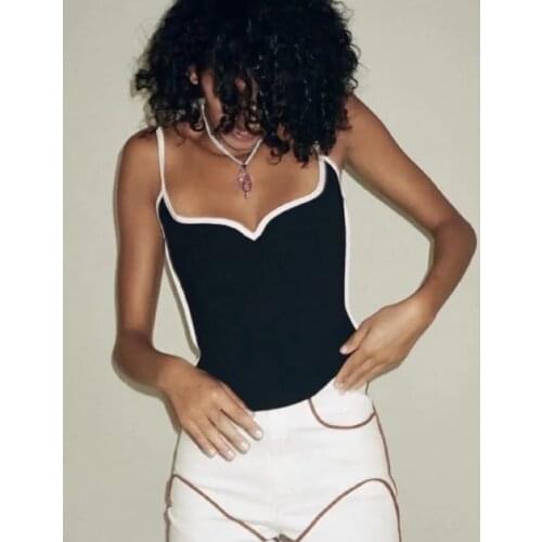 Women Sweetheart Neckline Camisole With Padded Cup And Contrast Piping Sexy Cami Top