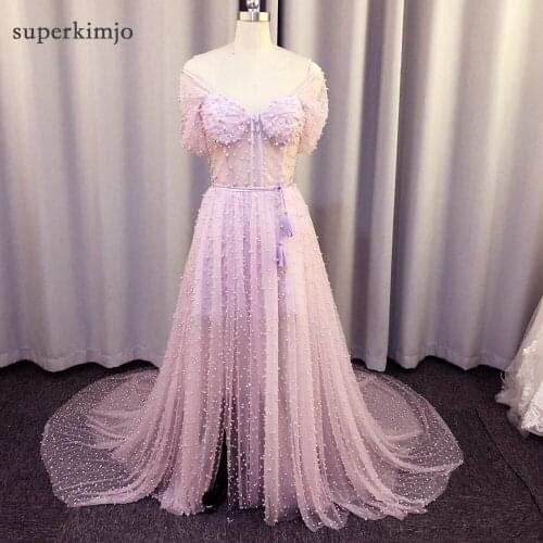 SuperKimJo Vestido De Festa Purple Beaded Prom Dresses 2020 Off the Shoulder Lilac Luxury Elegant Prom Gown Robe De Soiree