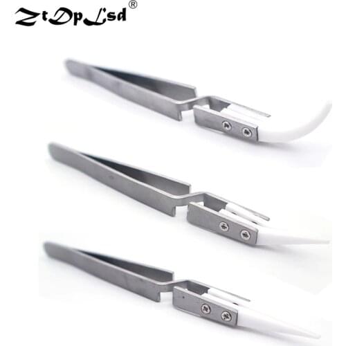 ZtDpLsd 1Pcs Stainless Steel Electronics Industrial Tweezers Reverse Ceramic Heat Resistant Conductive Curved Straight