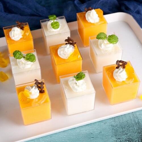 12PCS Plastic Suare Dessert Cups 70ml Mini Yogurt Mousses Dessert Containers Appetizer Bowls for Party Wedding Supplies