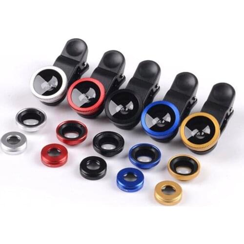 3-in-1 Wide Angle Mobile Phone Lenses Macro Fisheye Lens Camera Kits with Clip 0.67x for iPhone Samsung All Cell Phones
