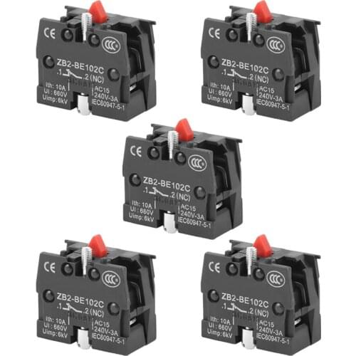 5PCS 10A 600V ZB2-BE101C/BE102C Normal Open Close NO NC Push Button Joystick Switch
