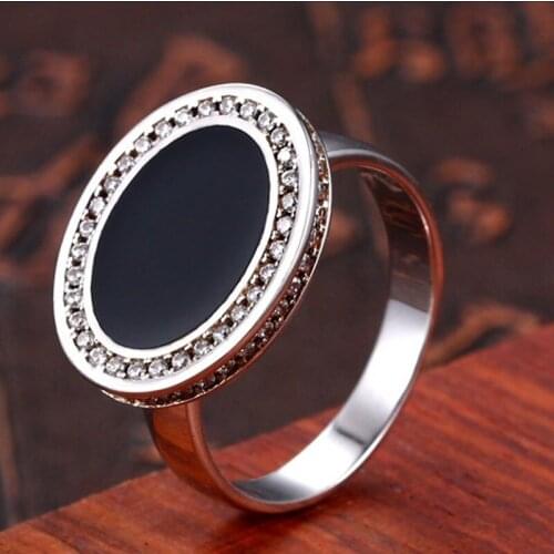 BOCAI New Real Solid New S925 Silver Jewelry black Crystal Rubber Man Ring fashionable simple Male Ring