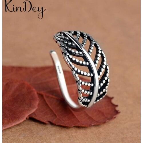 Kindey Wholesale Real Silver Color Big Leaf Rings For Women Statement Jewelry Finger Ring anillos mujer bijoux