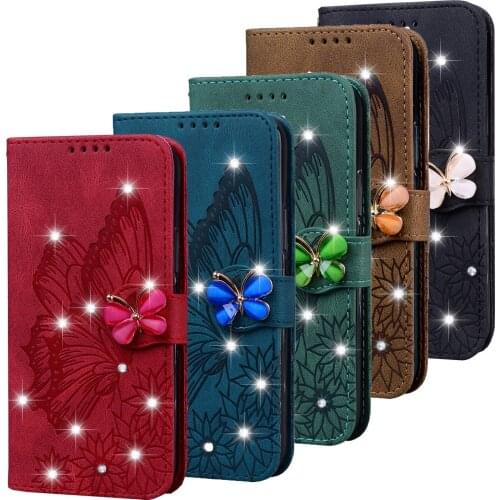 Diamond Butterfly leather Wallet Phone Case For Huawei P20 P30 Lite Honor 10X Lite 5G Y5 Y6 Y5P Y6P P Smart 2019 2020 2021