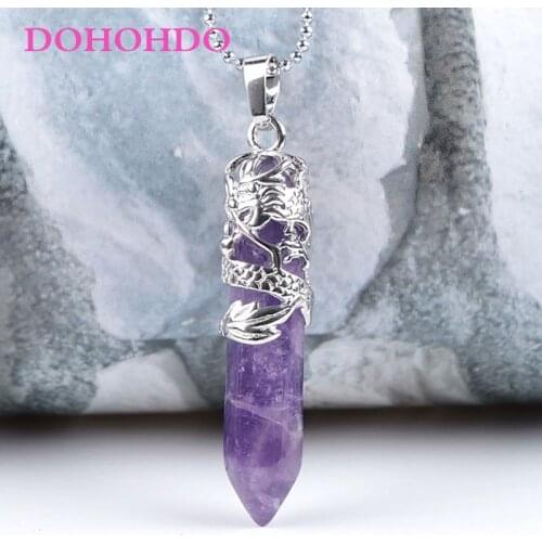 2021 Hot Sale Dragon Necklace Quartz Necklace Natural Crystal Stone Hexagonal Prism Ethnic Pendant Hanging Jewelry for Women Men