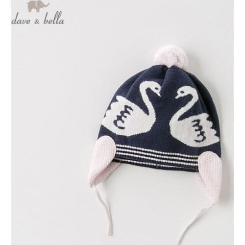 DBJ11618-1 dave bella winter baby girls navy jacquard cotton wool hat scarf