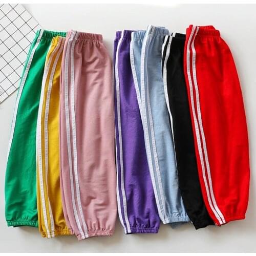 Childrens Summer Thin Sports Pants Spring Summer Boys Cotton Soft Trousers Drawstring Side Stripe Baby Boys Pants