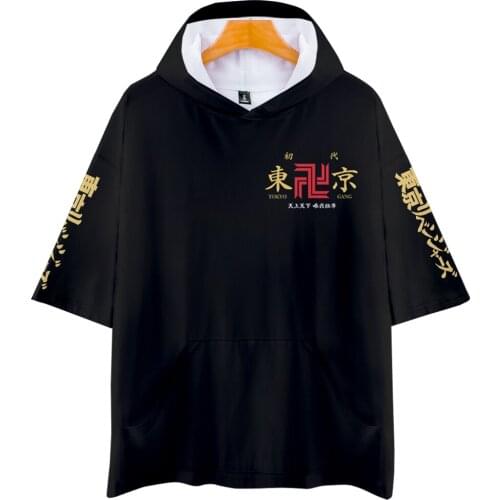 New Printed 3D Comic Tokyo Revengers Hooded T-shirt Men Women Tops Summer Hip Hop Tees Casual Boys Black Hoodie t-shirt