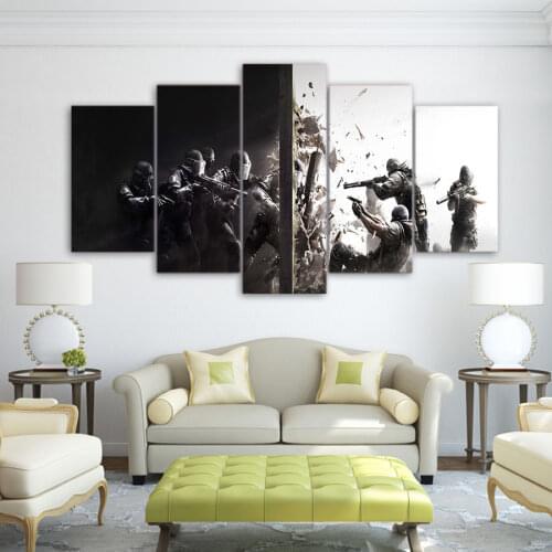 5 piece canvas art HD print rainbow six siege game prints paintings for living room wall free shipping DT-028