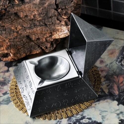 Classical Gift Home Decorative Carving Creative Pyramid Ashtray Tin alloy With Lids Cigarette Smokeless Cigar Ashtray