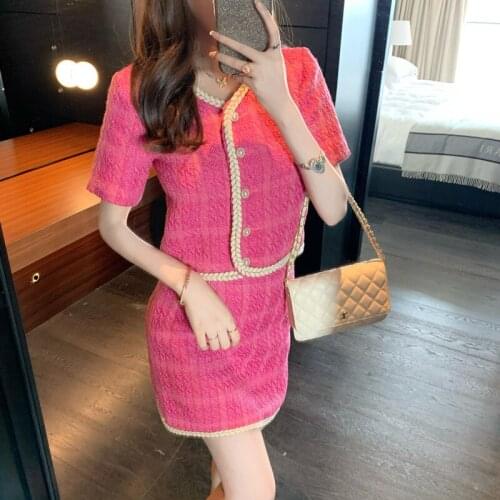 YUZACDWX England Style 2 Piece Set Women Plaid Jacket & Mini Skirt Single-Breasted ShortTops Mini Skirt Woven trim 2 Pieces Set