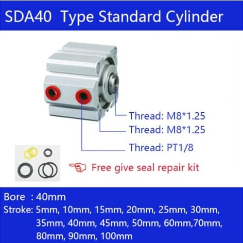 SDA40*25, 40mm Bore Compact Air Cylinders Dual Action Air Pneumatic Cylinder SDA40X25,SDA40X30,SDA40X40,SDA40X50