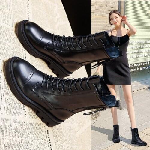 Leather Martin boots women in 2021 joker short boots tide winter womens shoes with velvet spring and autumn single boots