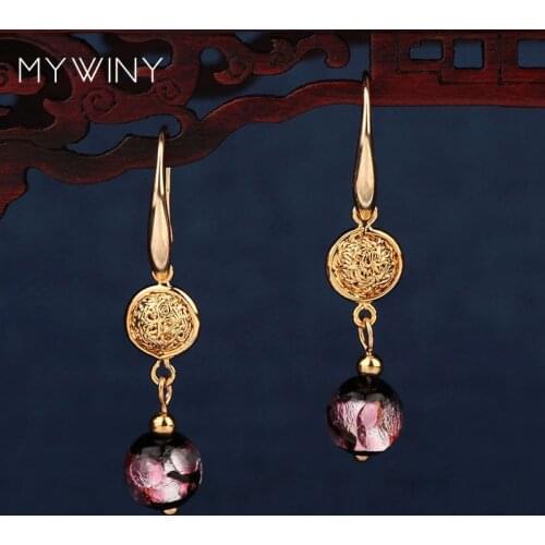 MYWINY copper nature stones vintage glass glazed violet earrings, fashion ethnic earrings jewelry