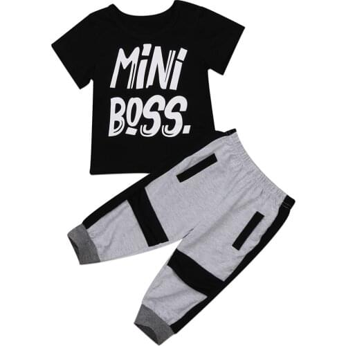 Fashion Baby Boys Mini Boss Clothes set Kids T-shirt Tops Harem Pants Outfits Set Casual Clothes 1-6Y