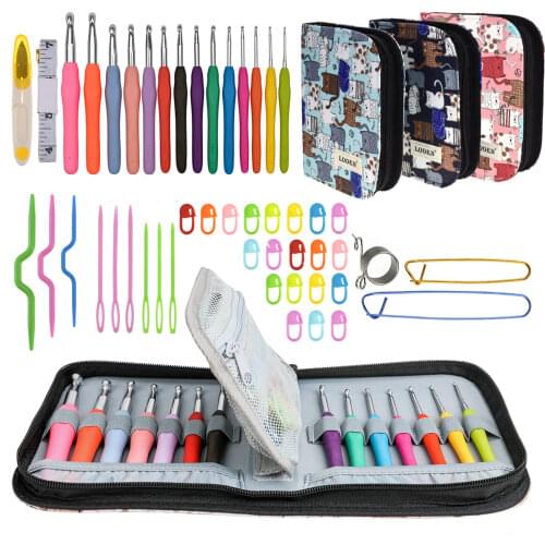 Crochet Hook Set Ergonomic Soft Handle 2.0-10.0mm Woven Uarn Knitting Needle Craft Sewing Accessories Set