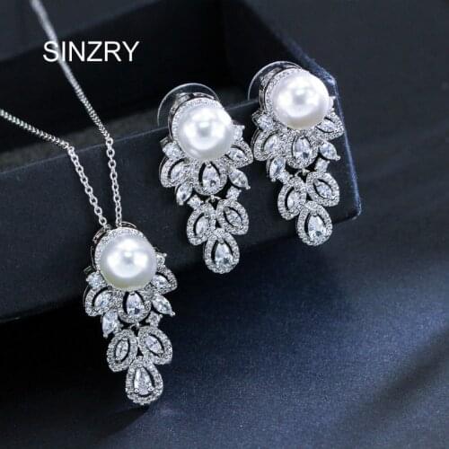 SINZRY party luxury bright CZ jewelry set cubic Zirconia immitation pearl choker Necklace Earring Jewelry sets for women