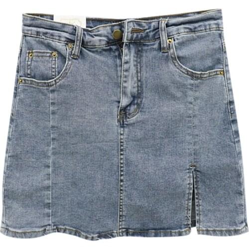 New Star Same Style Short Denim Skirt Womens Summer Sexy Mini Skirt Fashion A-line JeansHot girl bag hip split Skirt