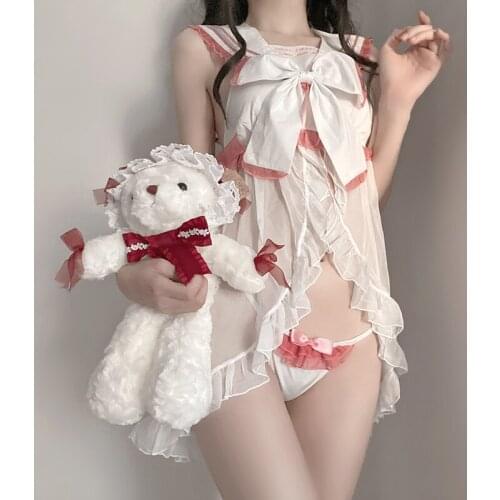 New Lolita Dress Sexy Cosplay Sailor Costumes Transparent Bow White Erotic Lingerie Sexy Uniform Ladies Home Wear