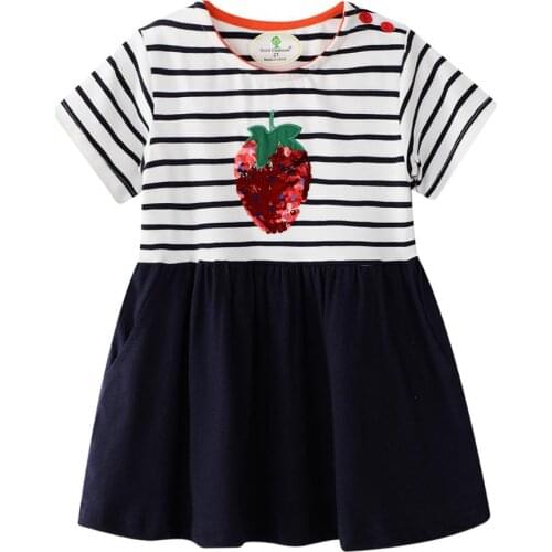 New Arrival Summer Girls Strawberry European And American Style Cotton Short Sleeves Childrens Round Neck Dresses Clothing