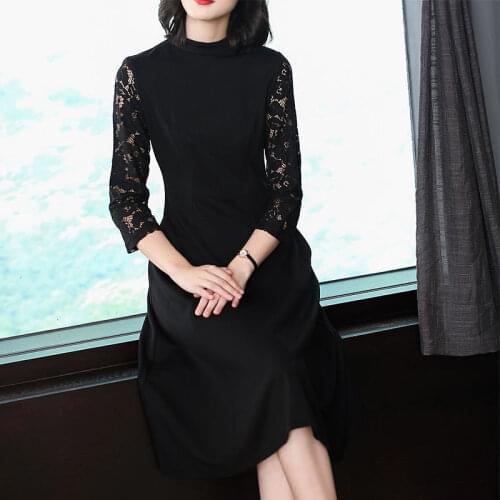 Autumn Dresses Office Lady dresses women clothes 2018 NEW fashion Ruffles dress lace sleeves casual dress