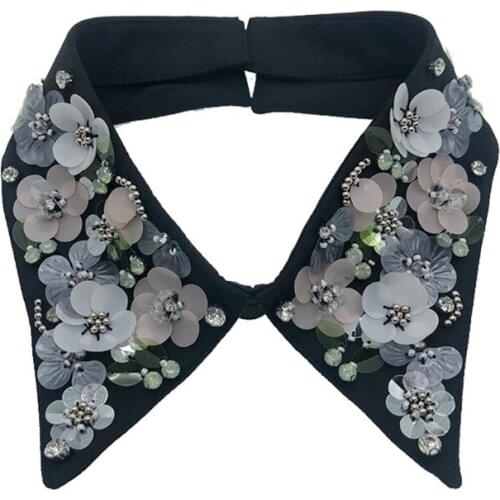 Women Sequin Floral Lapel False Collar Beaded Jewelry Detachable Necklace Choker A0NF