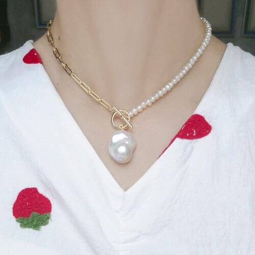 European and American 14K Gold Plated freshwater pearl OT Buckle Necklace