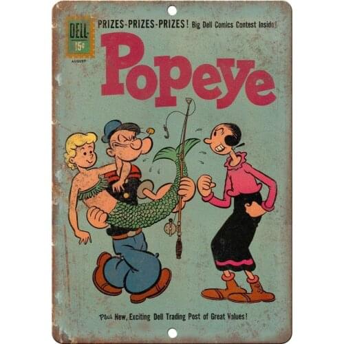 Popeye Dell Comic Book Metal Tin Signs 12x8 Inch Wall Decor Kitchen
