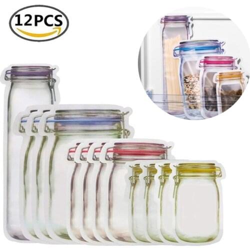 Portable Mason Jar Bottles Bag Nuts Cookies Snacks Candy Bags Fresh Zipper Seal Food Storage Bag Kitchen Organizer Reusable