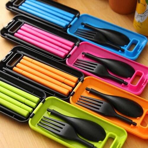 1 Set ABS Plastic Tableware Portable Travel Set Environmental Protection Set Folding Chopsticks Fork Spoon 3in1 10100C