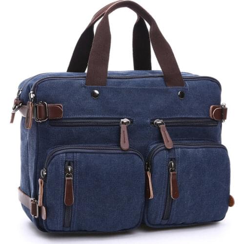 Scione Men Canvas Bag Leather Briefcase Travel Suitcase Messenger Shoulder Tote Back Handbag Large Casual Business Laptop Pocket