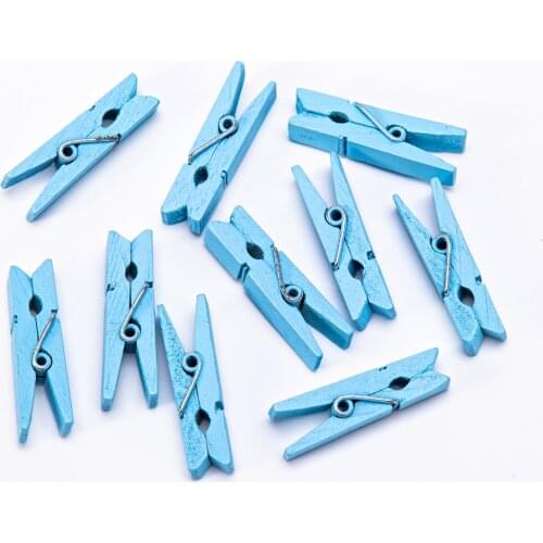 100pcs Light Blue 30mm Woode Pegs Clothes Pins Clips Clothespins Baby Shower Crafts Scrapbook Wedding Decorations Embellishments