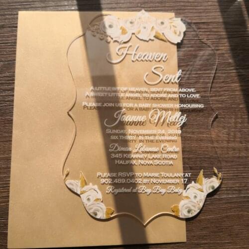 Clear acrylic material with white ink invitation with envelop