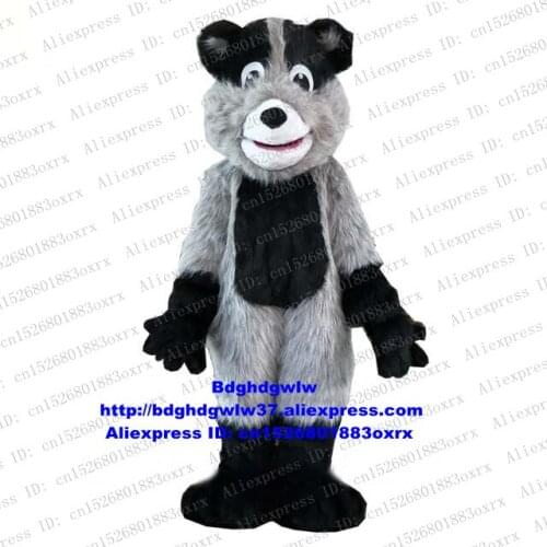 Grey Black Long Fur Badger Meles meles Mephitine Marten Ermine Sable Mascot Costume Adult Crew Cabaret Public zx1066