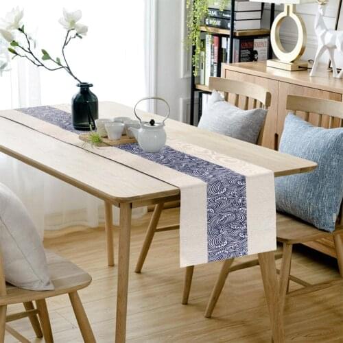 Printing Landscape Pattern Cotton Linen Table Runner Tablecloth Long Mat Decor Wave Squares, Waves, Butterflies And Other Styles