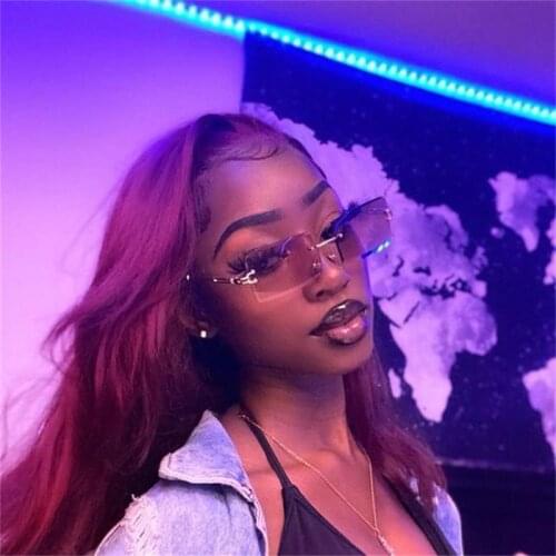 New Rimless Women Sunglasses Popular Fashion Rectangle Shades Small Square Sun Glasses For Female Summer Traveling Brown Oculos