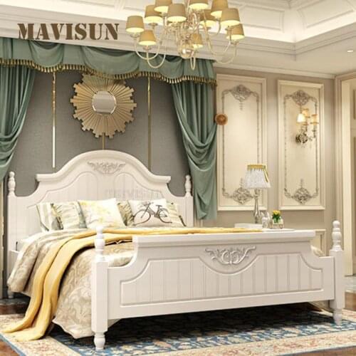 Countryside And Rural Style Princess Wedding Bed European Double Solid Wood Bed 1.8M Small Apartment Bedroom Furniture Modern
