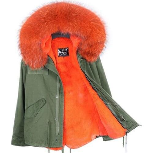 2021 new Winter Jacket , Women Real Fur Coat Natural Raccoon Fur Collar Hood Faux Fur Liner Long Outerwear Streetwear