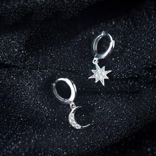 MloveAcc 100% 925 Sterling Silver Dazzling Moon Star Hoop Earrings Simple Popular Hot Sell Earrings Fashion Jewelry Wholesale