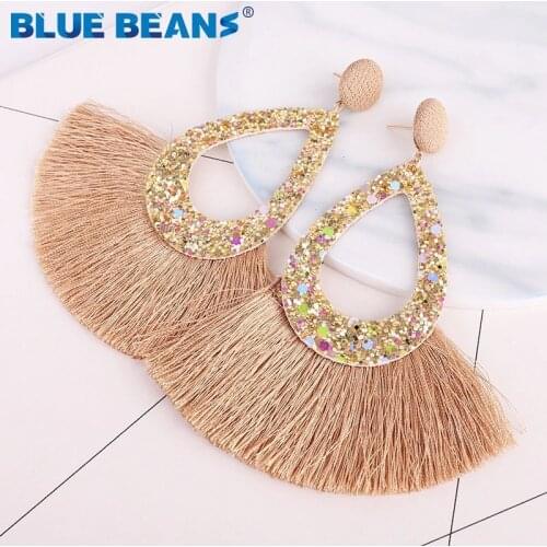 Tassel Earrings Shining Fashion For Women Boho Water Drop Earring Handmade Big Drop Dangle Round Jewelry Party gift statement